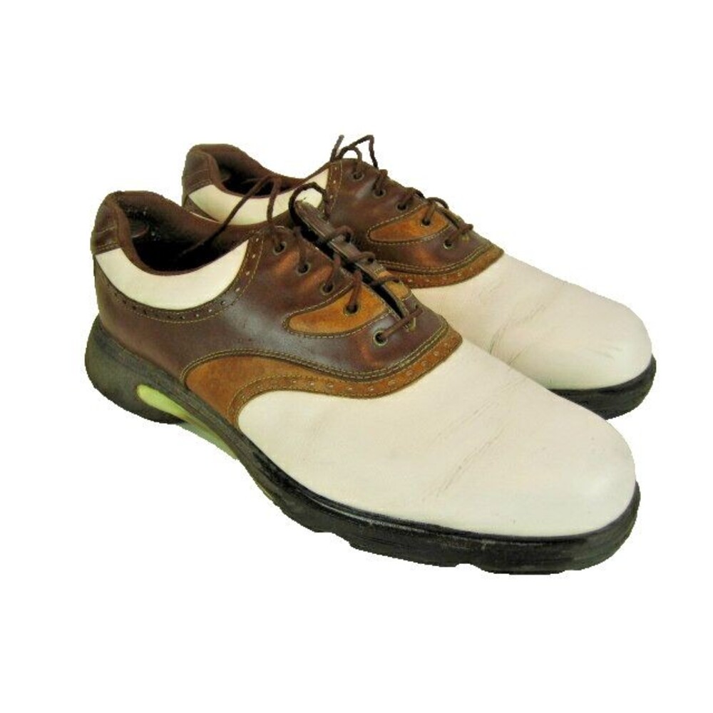 Mens Vntg Etonic Golf Shoes Saddle Oxfords Tan, Brown & White Leather sz 12M
